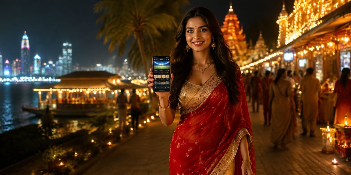 Diwali themed live casino interface on mobile device